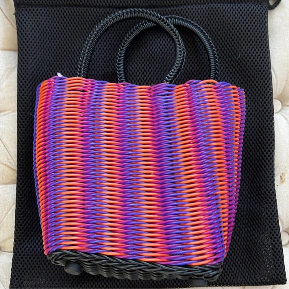 Truss PVC Basketweave Micro Tote Pink Purple Orange Rolled Handles Sustainable